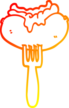 Bir insan tarafından çizilmiş hardallı ve çatallı bir sosisli çizgi film çizimi.