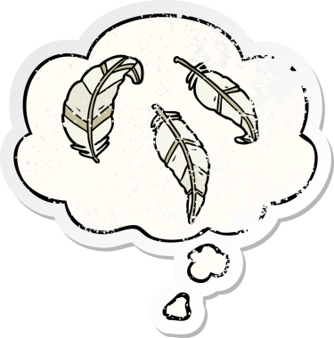 Düşünce baloncuklu çizgi film tüyleri insan tarafından çizilmiş yıpranmış bir çıkartma gibi.