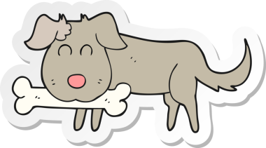 Bir insan tarafından çizilmiş kemikli çizgi film köpeğinin çıkartması.