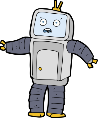 Bir insan tarafından çizilmiş komik robot.