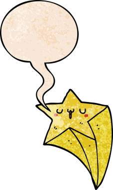 Bir insan tarafından çizilmiş eski moda konuşma baloncuğu olan çizgi film yıldızı.