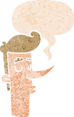 Bir insan tarafından çizilmiş, grunge 'da konuşma baloncuğu olan kibirli bir çizgi film karakteri.