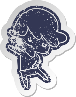 Bir insan tarafından çizilmiş kawaii 'nin eski bir karikatür çıkartması.