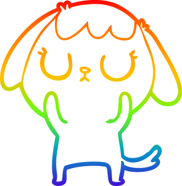 Gökkuşağı gradyan çizimi. Bir insan tarafından çizilmiş şirin bir köpek çizimi.