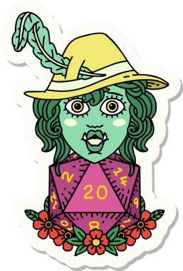 Bir insan tarafından çizilmiş 20 zarlı yarım ork şairin çıkartması.