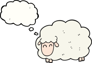 Bir insan tarafından çizilmiş serbest çizim balon karikatür koyunu.