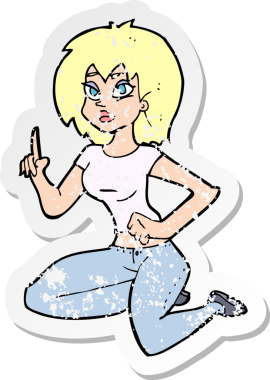 Bir insan tarafından çizilmiş bir fikri olan, karikatürde oturan bir kadının gerilimli çıkartması.