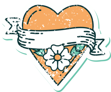 Bir insan tarafından çizilmiş kalp çiçeği ve pankartın sembolik dövmeli resmi.