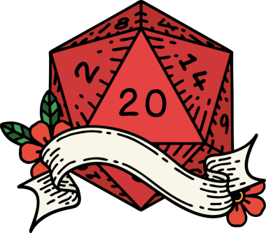 Retro Dövme Biçimi Doğal 20 D20 zar bir insan tarafından çizildi