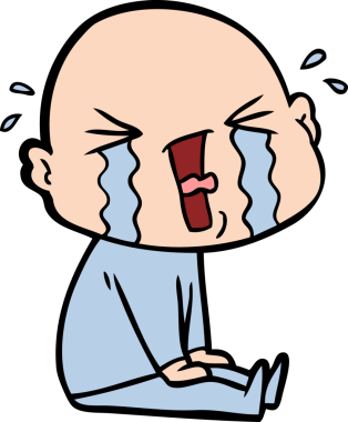 Bir insan tarafından çizilmiş ağlayan kel bir adam.