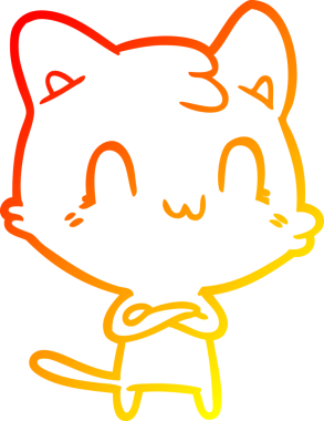 Bir insan tarafından çizilen mutlu çizgi bir kedinin sıcak gradyan çizimi