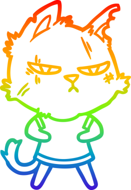 Bir insan tarafından çizilmiş sert bir çizgi film kedisinin çizimi.