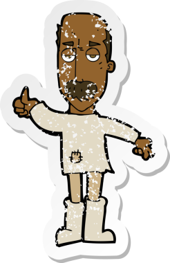 Bir insan tarafından çizilmiş yaşlı bir adamın rahatsız edilmiş eski bir karikatür yapıştırması.