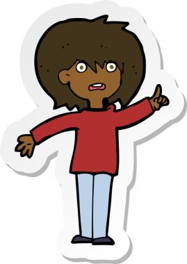 Bir insan tarafından çizilmiş sorular soran bir karikatür kadının çıkartması.