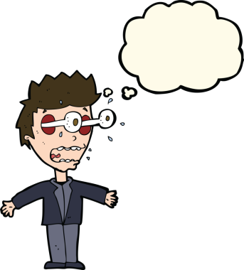 Bir insan tarafından çizilmiş düşünce kabarcığı olan bir çizgi film adamı.