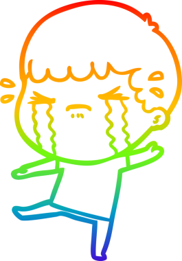 Gökkuşağı gradyan çizimi bir insan tarafından çizilmiş ağlayan bir karikatür adamı çiziyor.