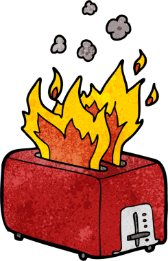 Bir insan tarafından çizilmiş kızgın ekmek kızartma makinesi.