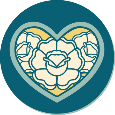 Geleneksel kalp stili dövme çıkartması ve bir insan tarafından çizilmiş çiçekler.