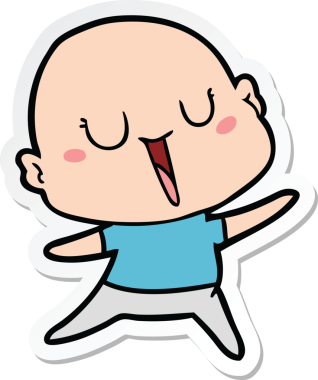 Bir insan tarafından çizilmiş mutlu, kel bir adamın çıkartması.