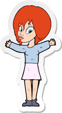 Bir insan tarafından çizilmiş, açık kollu bir karikatür kadının çıkartması.