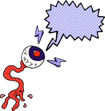 El yazısıyla çizilmiş çizgi roman konuşma balonu karikatürü. Bir insan tarafından çizilmiş brüt elektrik göz.