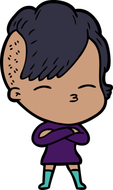 Bir insan tarafından çizilmiş şaşı çizgi film kızı.