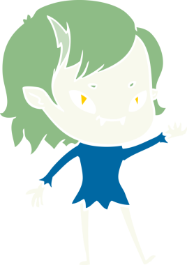 Bir insan tarafından çizilmiş düz renkli çizgi film arkadaş canlısı vampir kız.