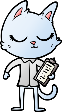 Bir insan tarafından çizilmiş sakin bir çizgi film kedisi.