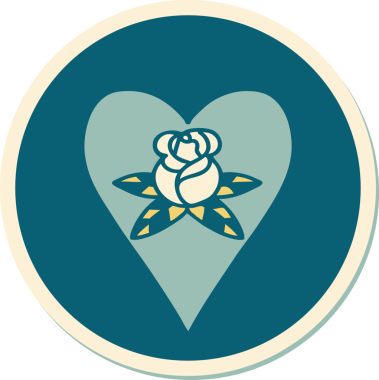 Geleneksel kalp stili dövme çıkartması ve bir insan tarafından çizilmiş çiçekler.