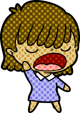 Çizgi filmdeki kadın bir insan tarafından yüksek sesle çizilmiş.