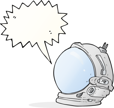 Bir insan tarafından çizilmiş konuşma balonu olan astronot miğferi.