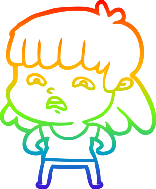 Gökkuşağı gradyan çizimi Bir insan tarafından çizilmiş endişeli bir çizgi kadın