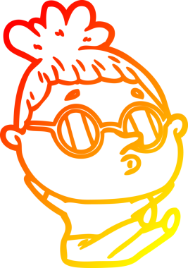 Bir insan tarafından çizilmiş güneş gözlüğü takan çizgi film kadını çizimi.