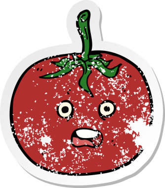 Bir insan tarafından çizilmiş bir domatesin gerilimli çıkartması.