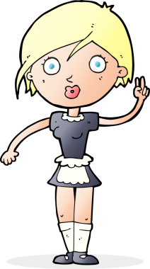 Çizgi film garsonu bir insan tarafından çizilmiş el hareketi yapıyor.