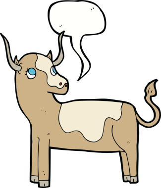 Bir insan tarafından çizilmiş konuşma balonlu bir inek.