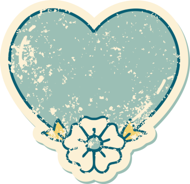 Bir insan tarafından çizilmiş kalp ve çiçeğin sembolik dövmesi.