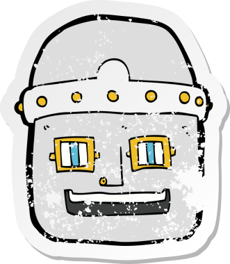 Bir insan tarafından çizilmiş robot kafanın gerilimli retro yapıştırması