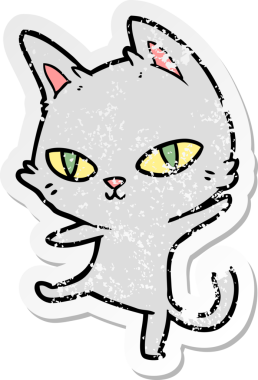 Bir insan tarafından çizilmiş karikatür kedisinin sıkıntılı çıkartması.