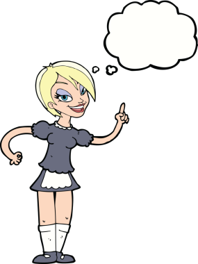 Çizgi film garsonu bir insan tarafından çizilmiş düşünce balonuyla sipariş alıyor.