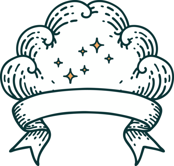 Bir insan tarafından çizilmiş bulutlu geleneksel dövme.