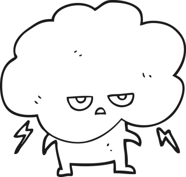 Bir insan tarafından çizilmiş siyah beyaz yağmur bulutu.