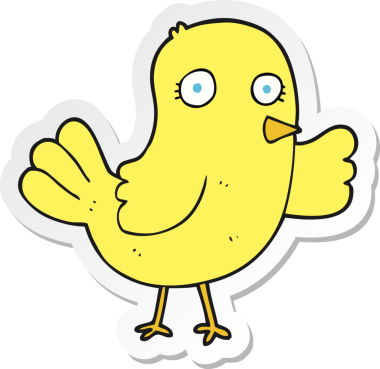 Bir insan tarafından çizilmiş çizgi film kuşunun çıkartması.