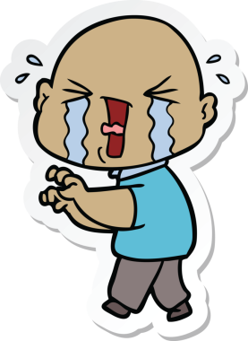 Bir insan tarafından çizilmiş ağlayan kel bir adamın çıkartması.