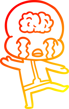 Bir çizgi filmin sıcak çizgi çizimi. Bir insan tarafından çizilmiş ağlayan büyük beyin uzaylısı.