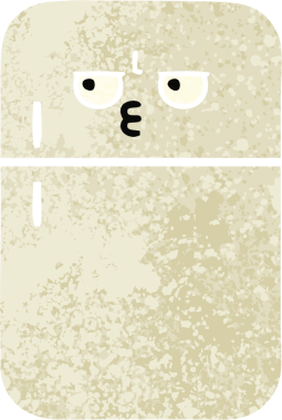 Bir insan tarafından çizilmiş buzdolabının retro çizim tarzı karikatürü.