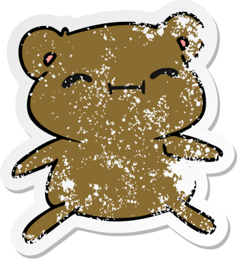 Kederli çıkartma çizimi: kawaii sevimli oyuncak ayı bir insan tarafından çizilmiş.