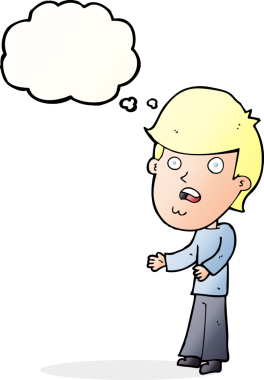 Bir insan tarafından çizilen düşünce baloncuğuyla şok olmuş bir adam.