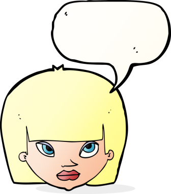 Bir insan tarafından çizilmiş konuşma baloncuğuyla rahatsız bir kadın.