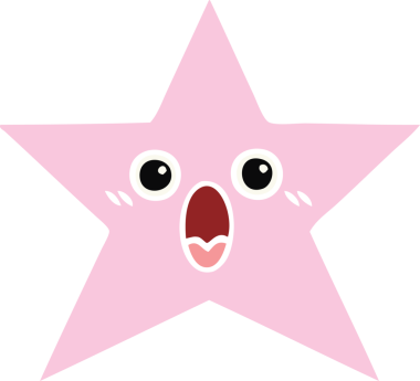 Bir insan tarafından çizilmiş yıldız balığının düz renkli retro karikatürü